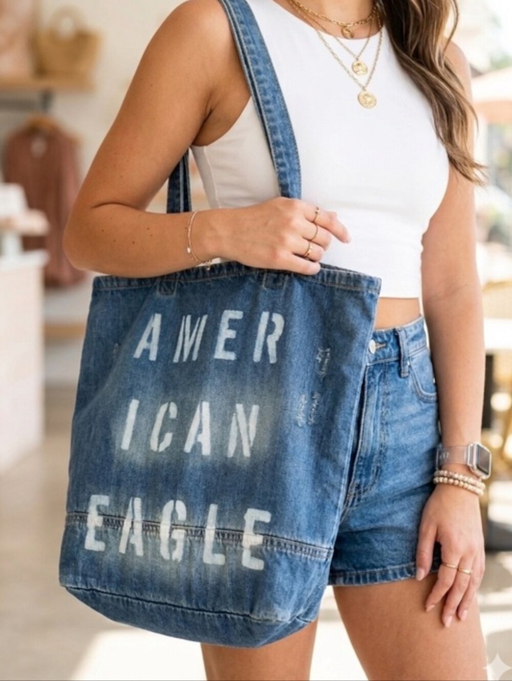 American Eagle Denim Tote Bag - Blue
